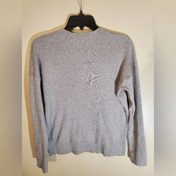 Elodie wool blend v neck ribbed sweater size L grey - Picture 6 of 8